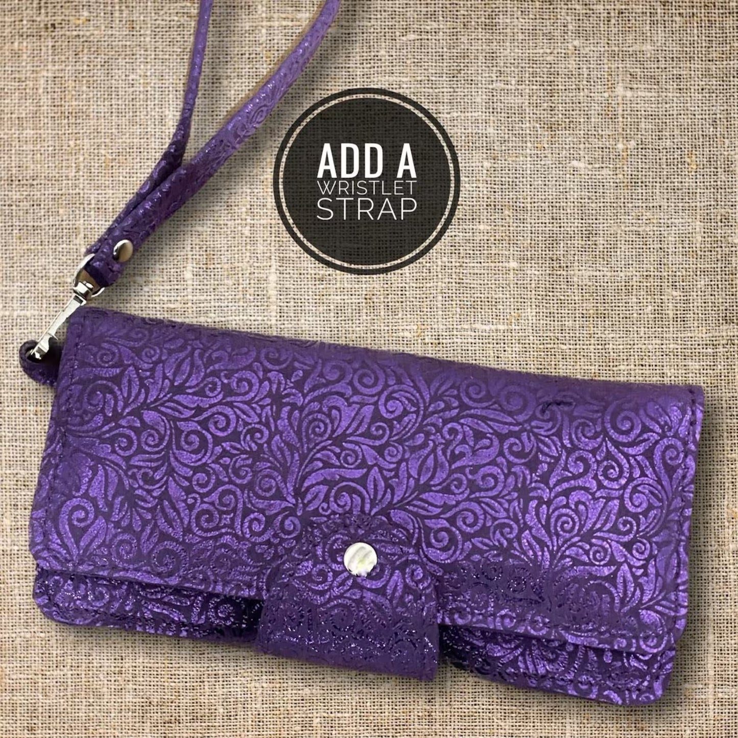 Metallic Purple Leather Wallet Purse with zipper, Italian leather