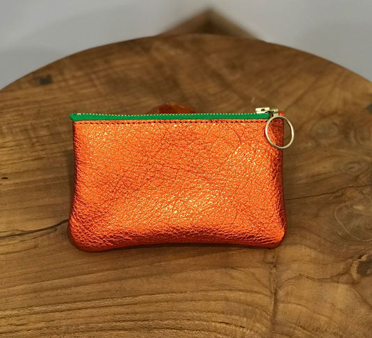 Metallic Mango Orange zipper purse