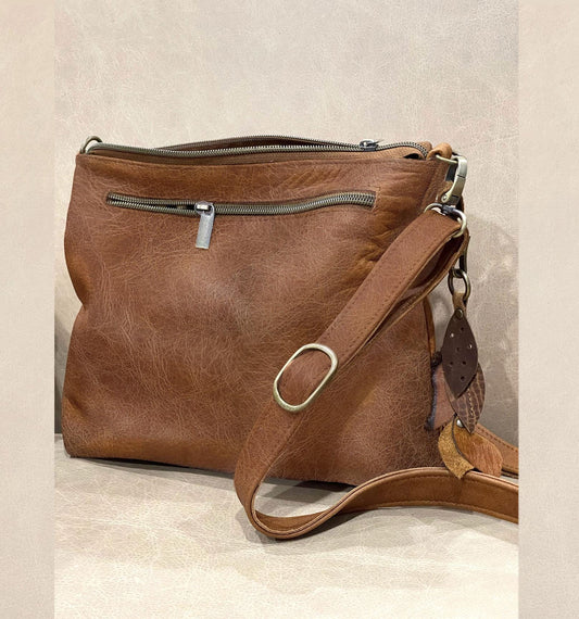 Natural Oak tan vintage finish Leather Crossbody Bag