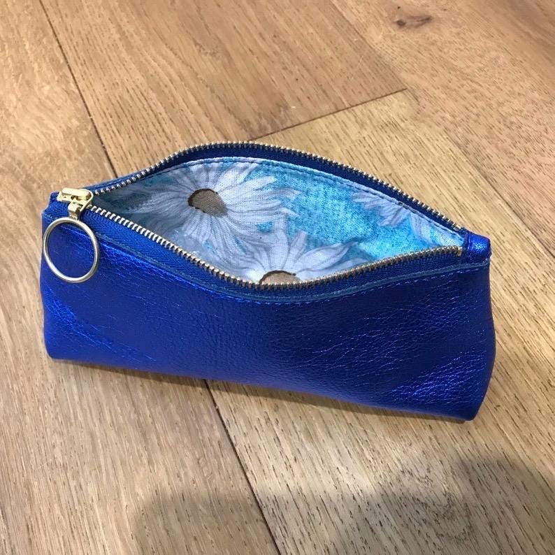 Metallic leather makeup purse