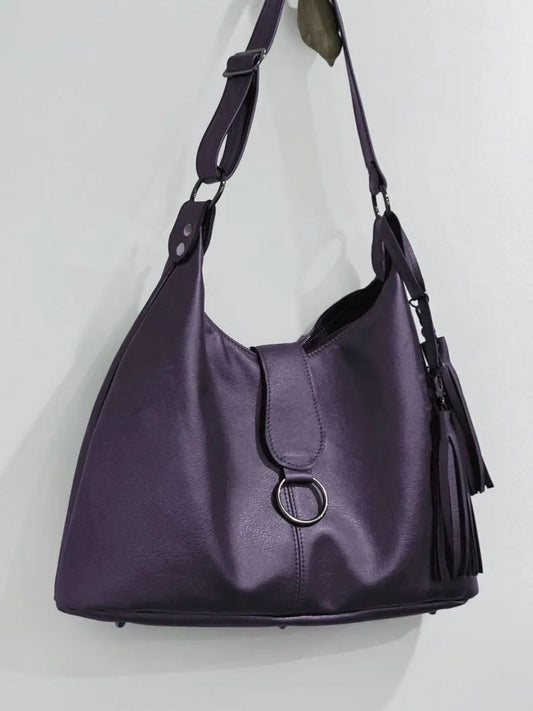 Purple Top Grain Leather Italian Hobo Shoulder Bag