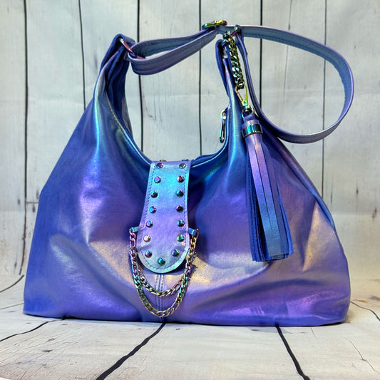 Aurora Blue Metallic Italian Hobo