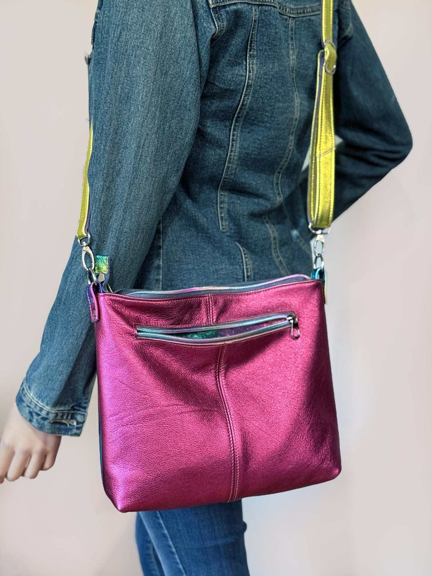 Metallic rainbow crossbody bag, premium soft metallic leather, IN STOCK