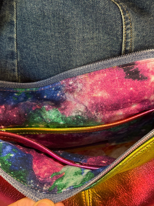 Metallic rainbow crossbody bag, premium soft metallic leather, IN STOCK