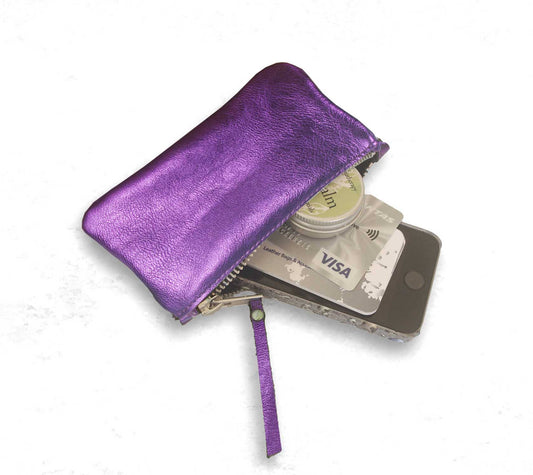 Purple Metallic coin purse, leather gift idea