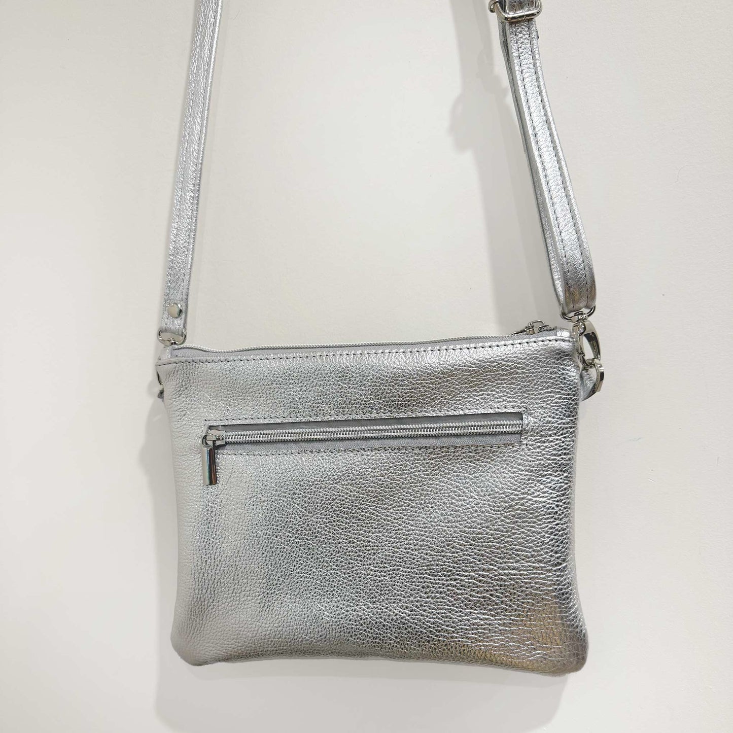 Small Acid wash Iridescent holographic cowhide and metallic silver leather bag IN STOCK