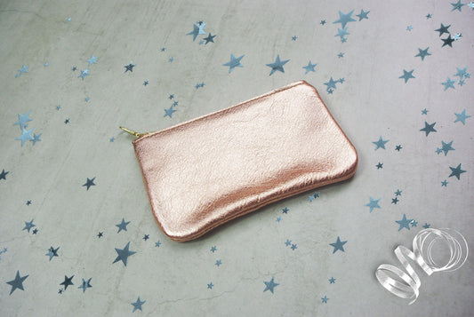 Rose Gold Metallic leather coin purse