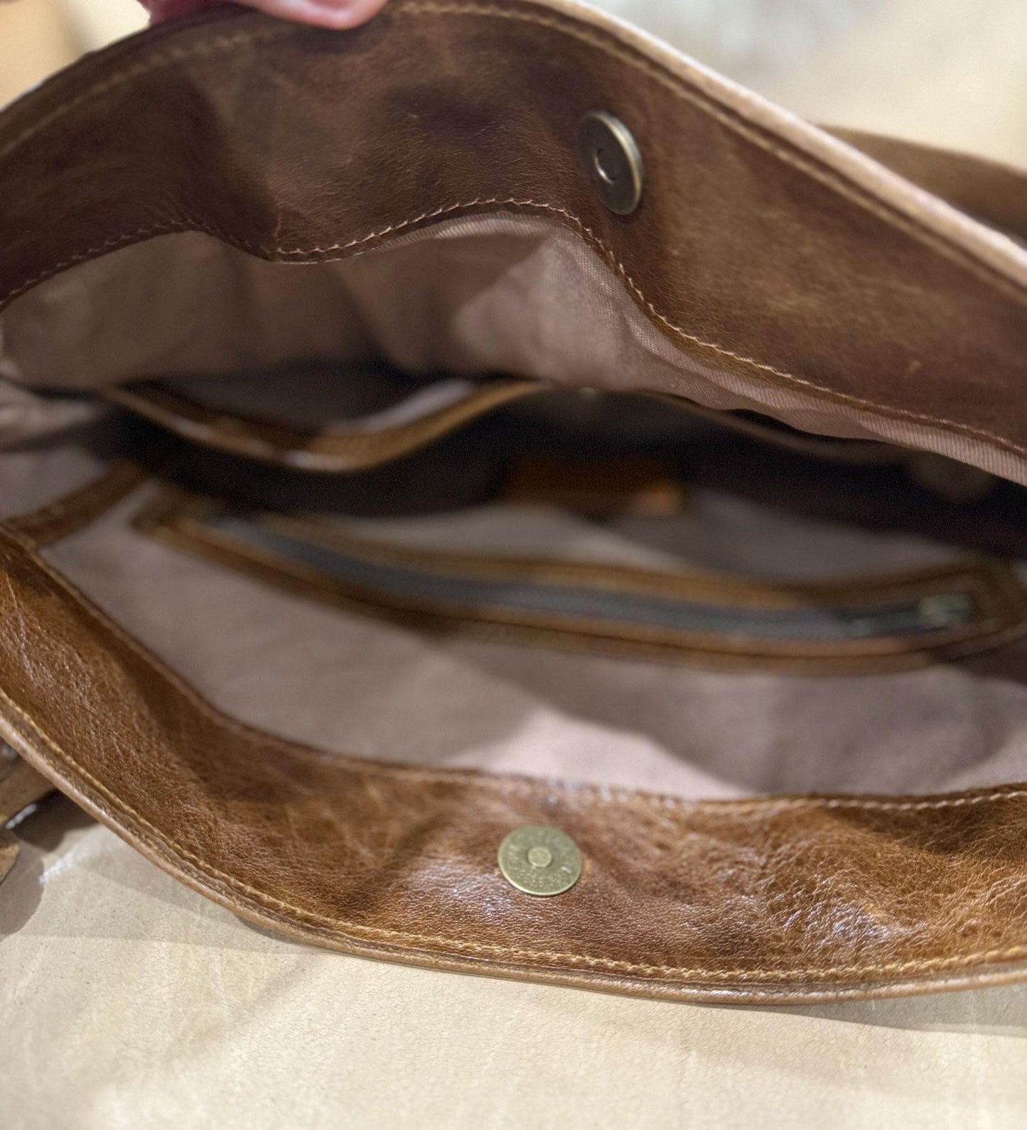 Hand woven vintaged chocolate brown leather Boho crossbody Bag magnet close IN STOCK