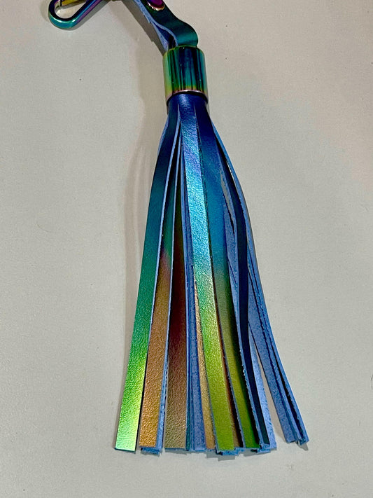 multi coloured leather tassel key chain