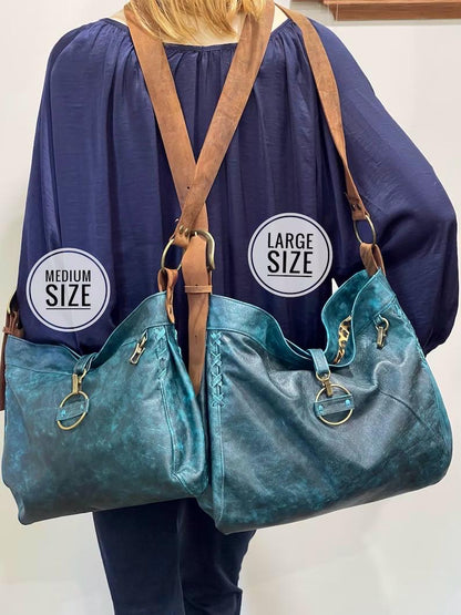 Distressed dark teal Leather Crossbody Bag