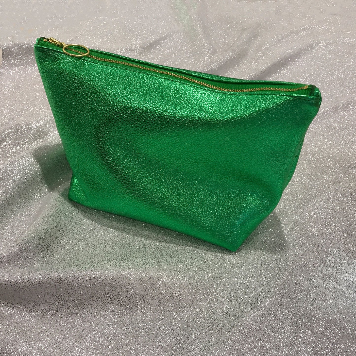 Metallic green Leather zipper purse