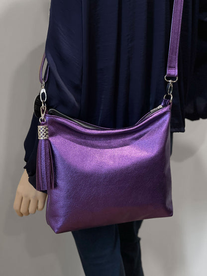 Metallic Purple Purse bag, Crossbody purse