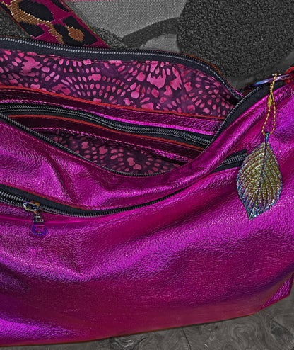Metallic fuchsia pink crossbody bag