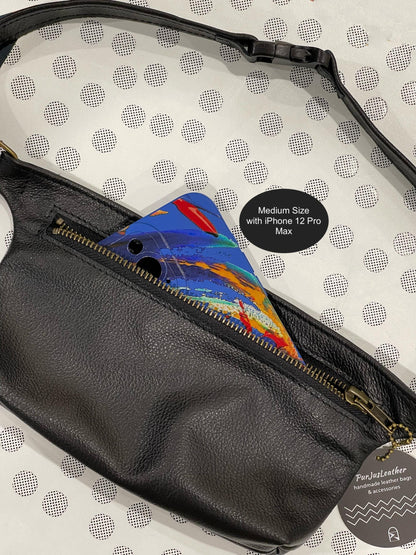 Metallic Silver Leather bum bag, Leather fanny pack