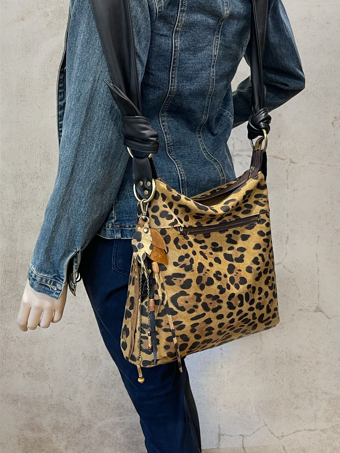 Leopard Print Leather Hobo Crossbody bag