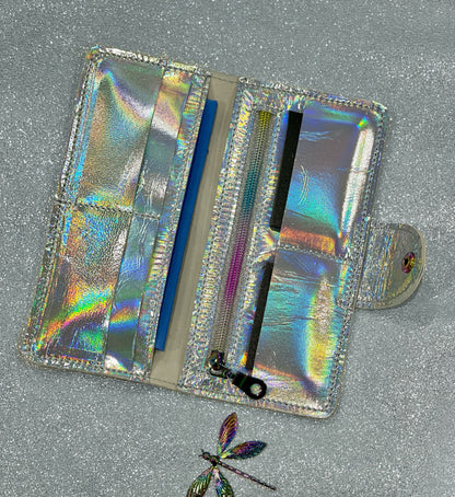 Holographic Iridescent Leather Wallet Purse or wristlet, zipper pocket