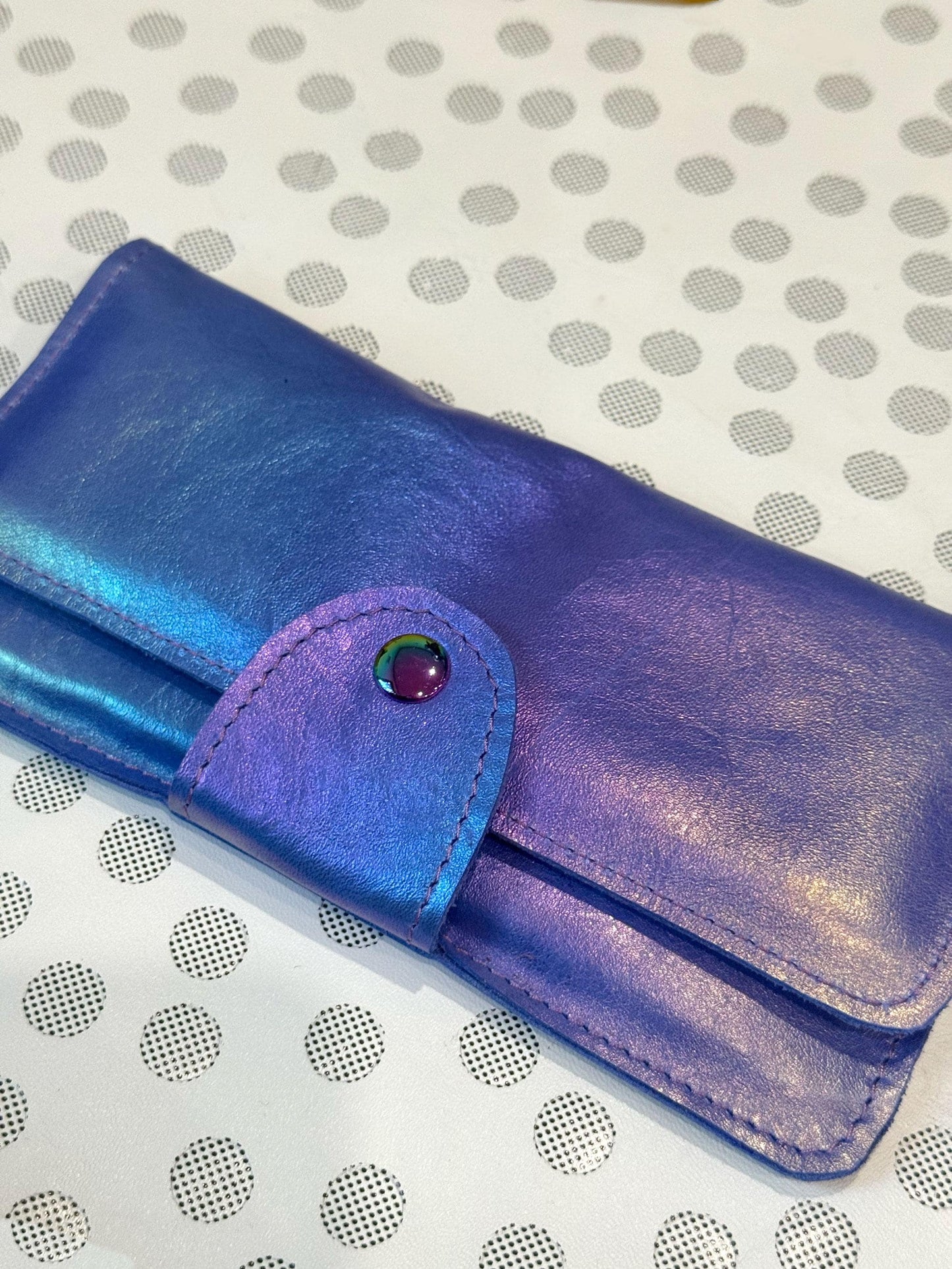 Aurora Rainbow blue tone Leather Wallet Purse or wristlet