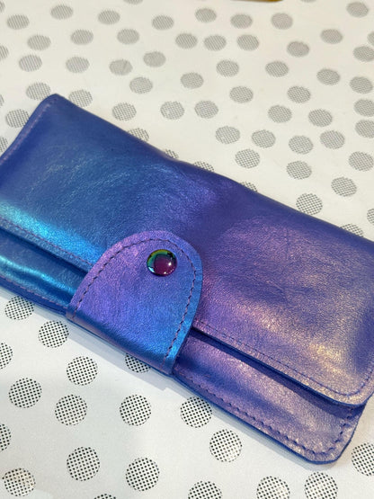 Aurora Rainbow blue tone Leather Wallet Purse or wristlet