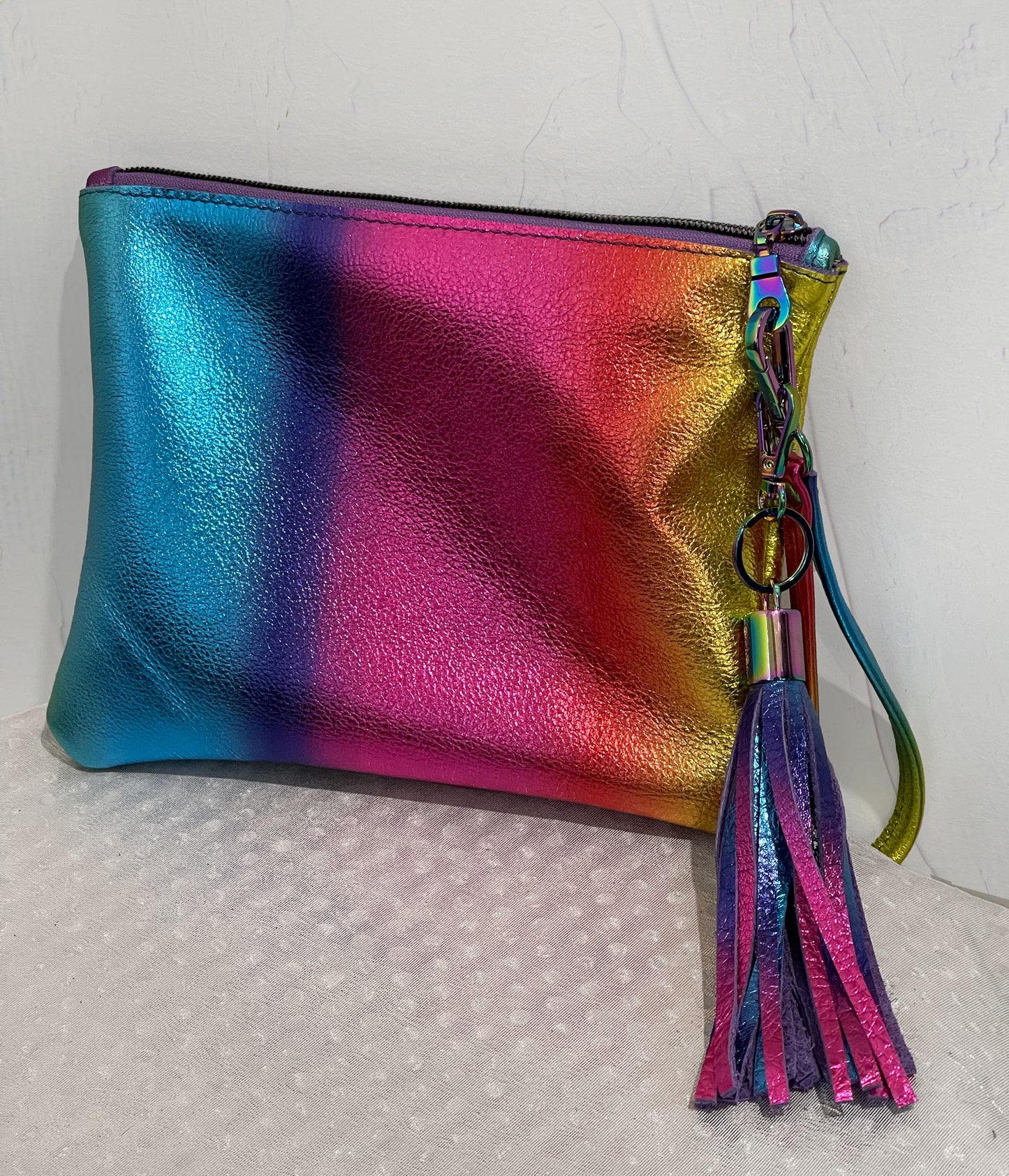 Metallic Rainbow tassel bag charm, key fob