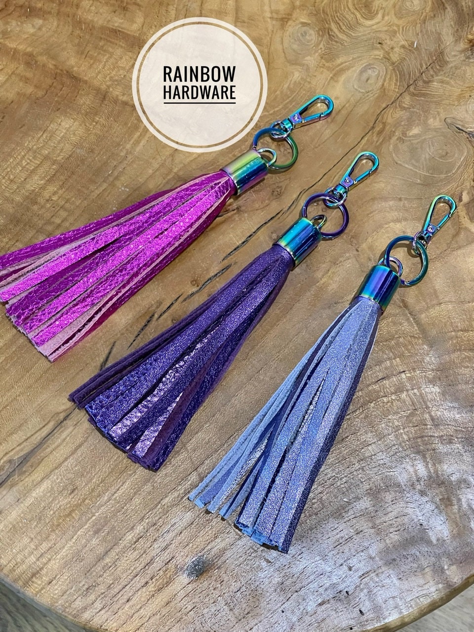 Metallic Leather tassel, bag charm, leather key ring