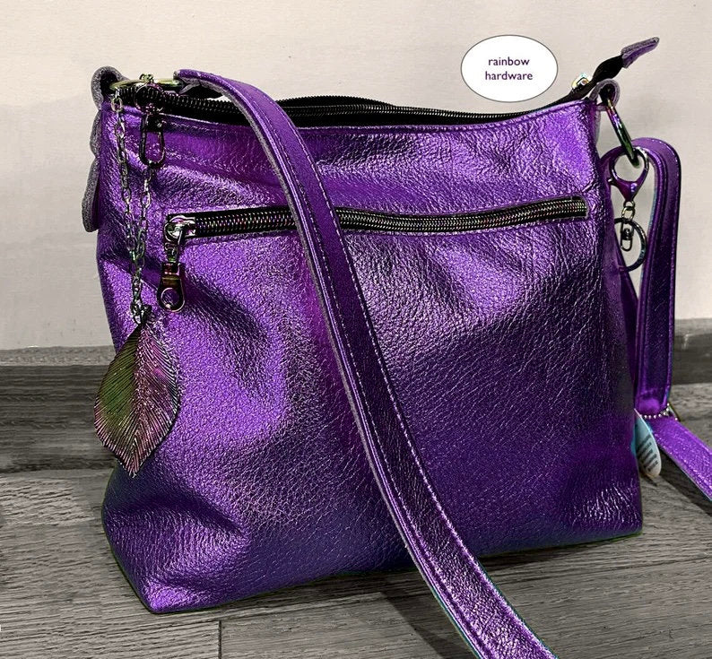 Metallic Purple Purse bag, Crossbody purse
