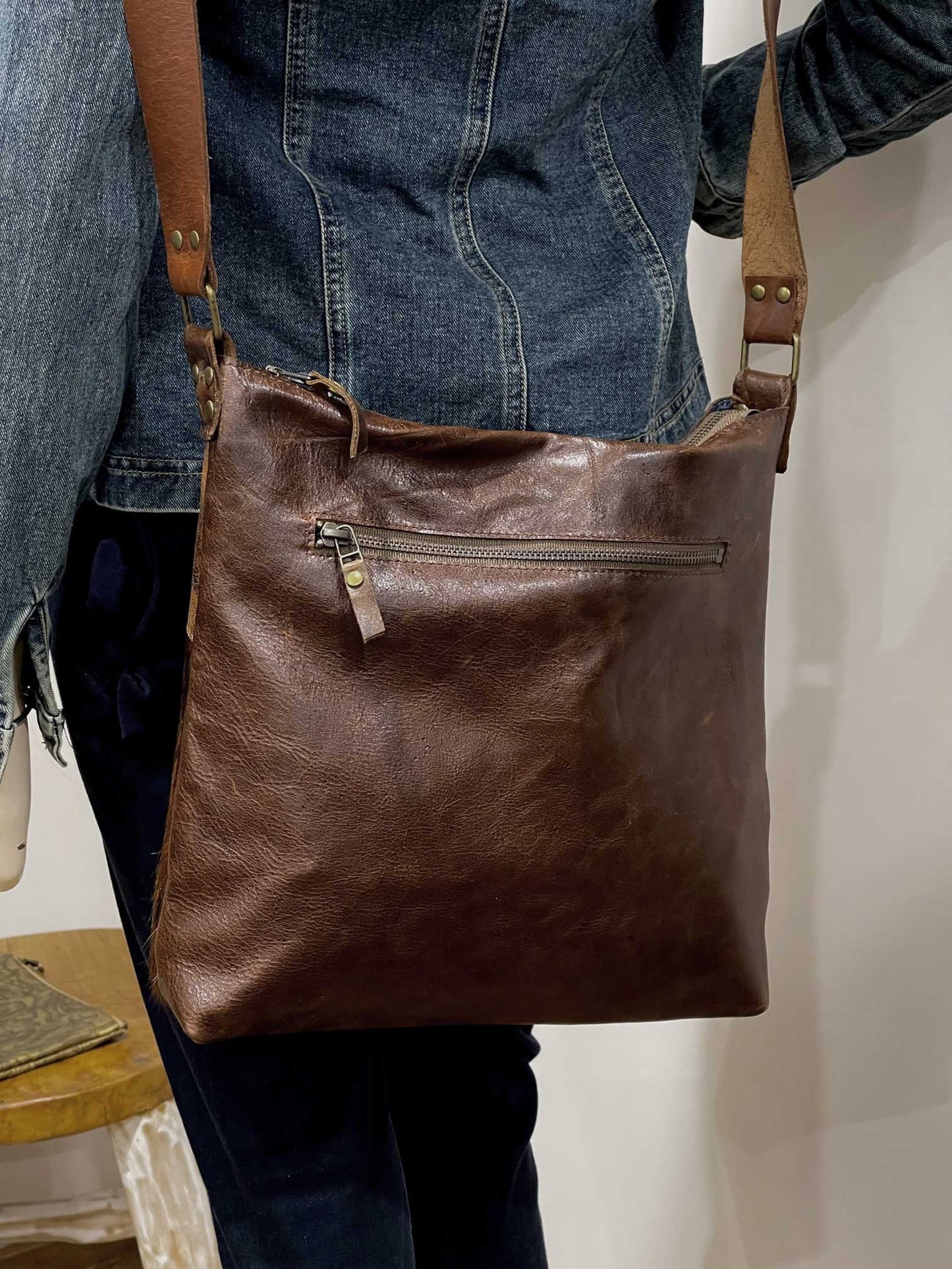 Cowhide Vintage Brown Leather Crossbody