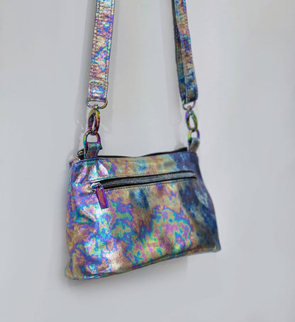 Tie Dye Petrol metallic Leather crossbody bag