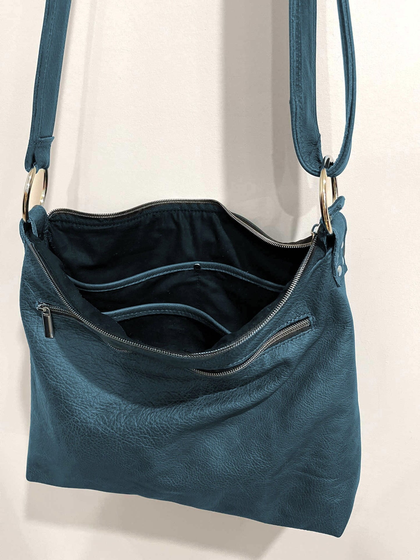 Teal Leather Crossbody Bag, Soft leather