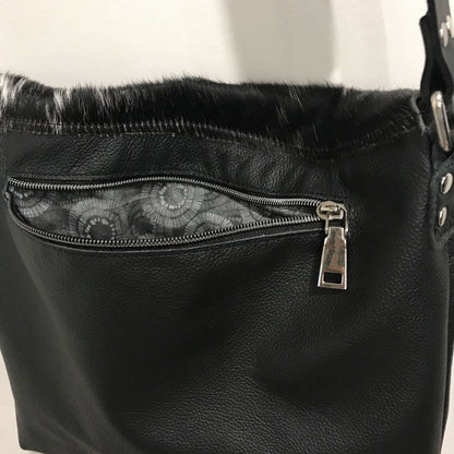 Black white Cowhide Leather Crossbody