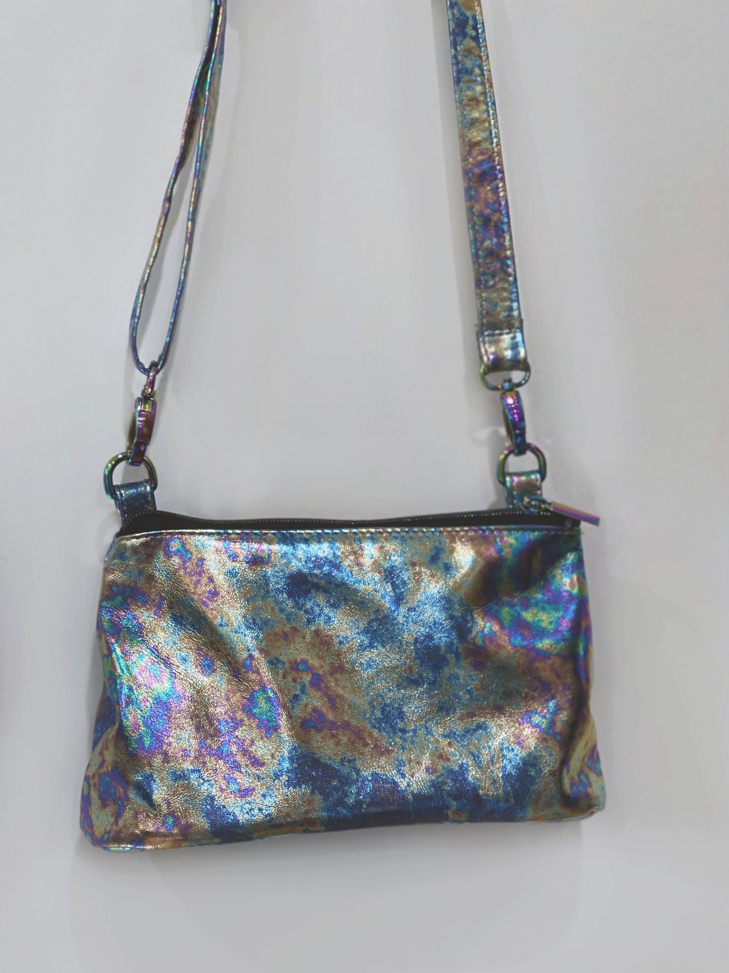 Tie Dye Petrol metallic Leather crossbody bag