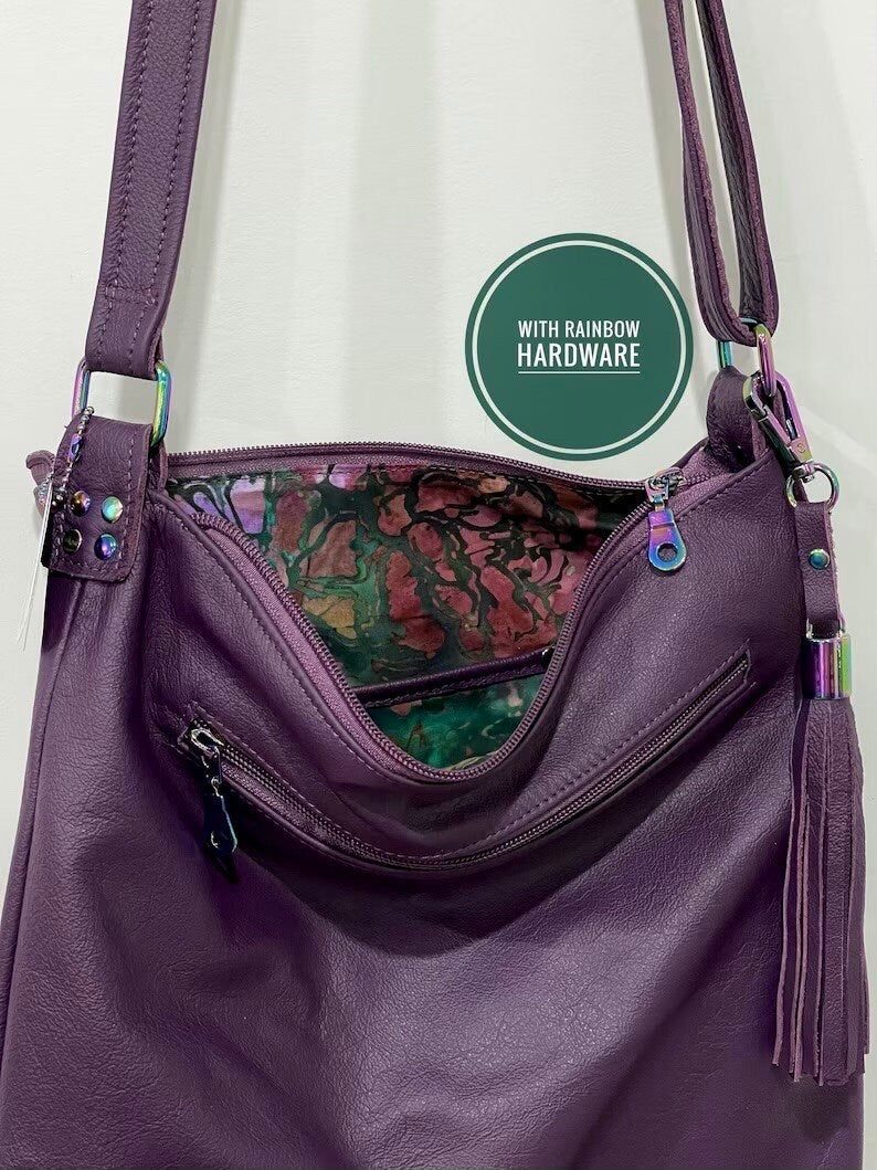 Purple Leather adjustable crossbody bag