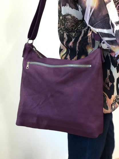 Purple Leather adjustable crossbody bag