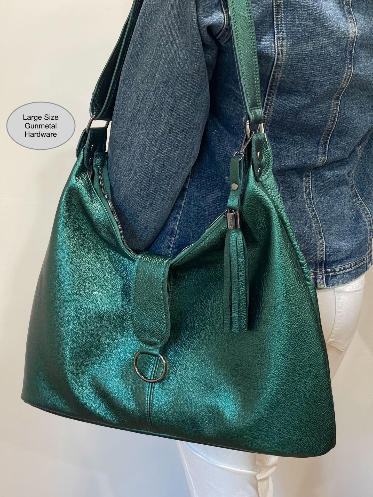 Jade Green Metallic Italian Hobo