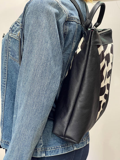 Backpack Black zebra print cowhide Leather