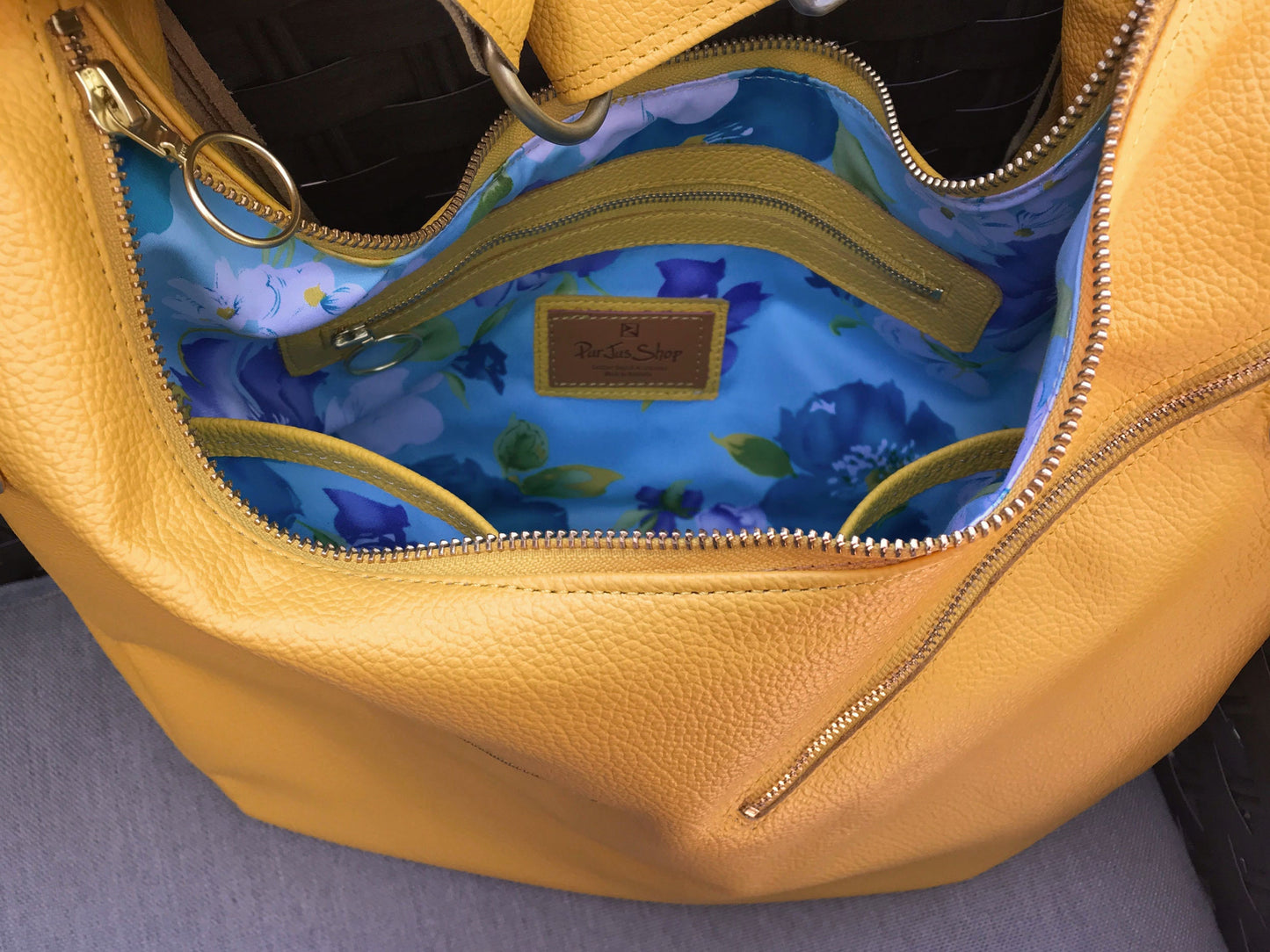 Purple leather Hobo, premium soft double layer leather fringe