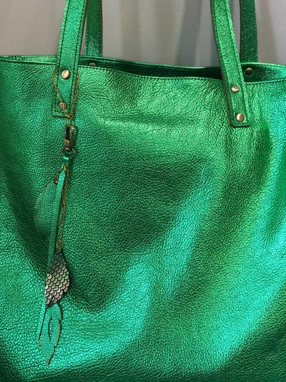 Emerald Green Metallic Leather Tote, free leather purse