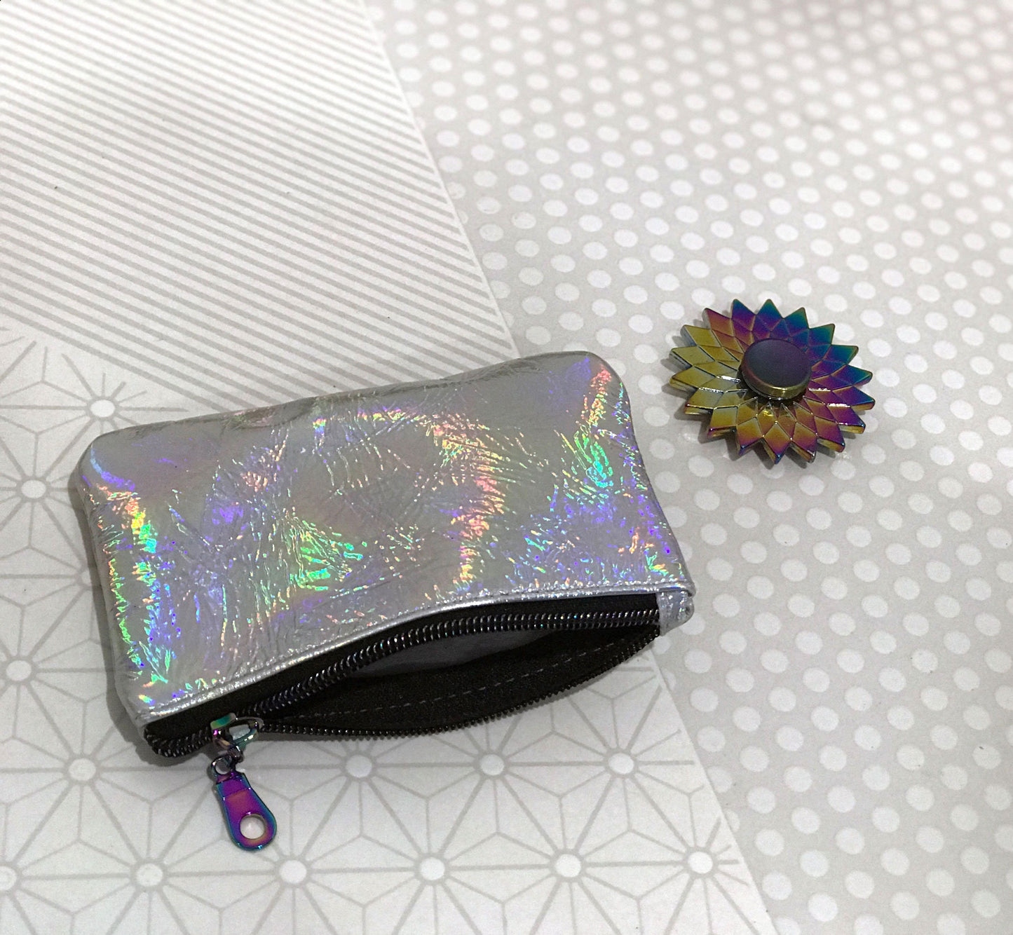 Holographic Rainbow Leather Purse,  coin purse, Italian Leather