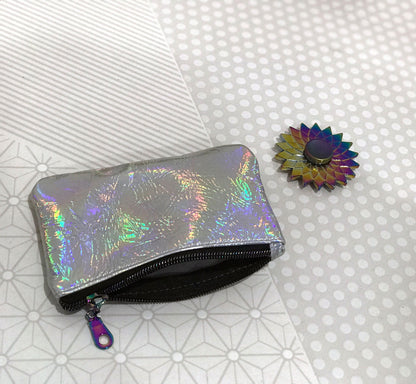 Holographic Rainbow Leather Purse,  coin purse, Italian Leather