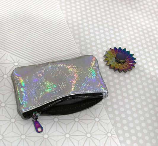 Holographic Rainbow Leather Purse,  coin purse, Italian Leather