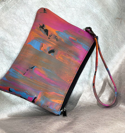 Bright painted clutch leather wristlet