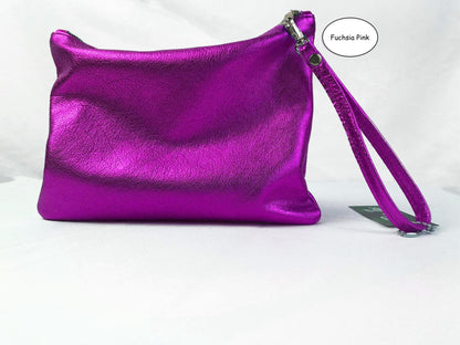 Metallic leather Wristlet, softest leather zipper purse