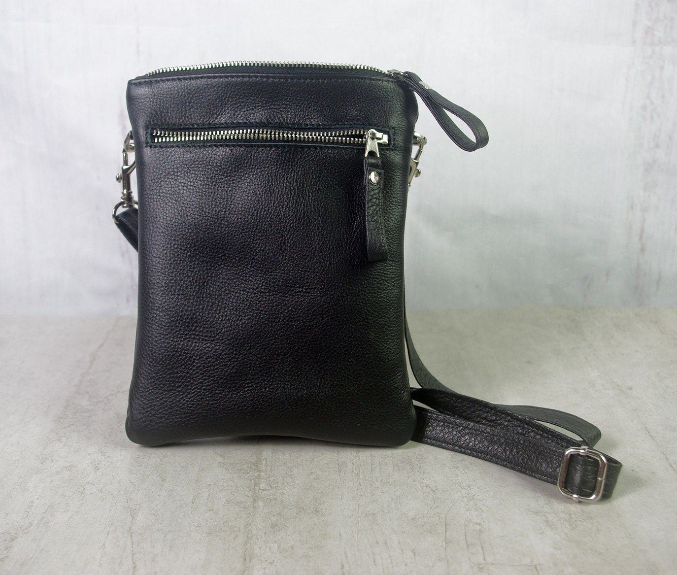 Small Black Crossbody Bag, phone purse, Kindle Leather Purse