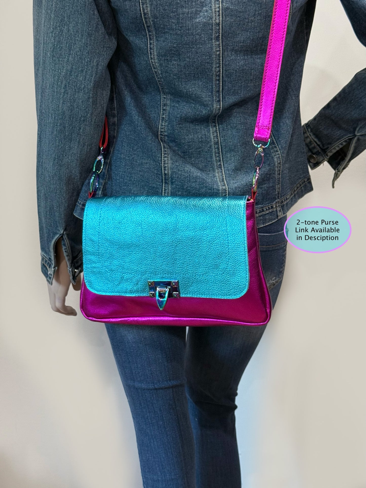 Hot Pink Metallic Leather crossbody with turn clasp close