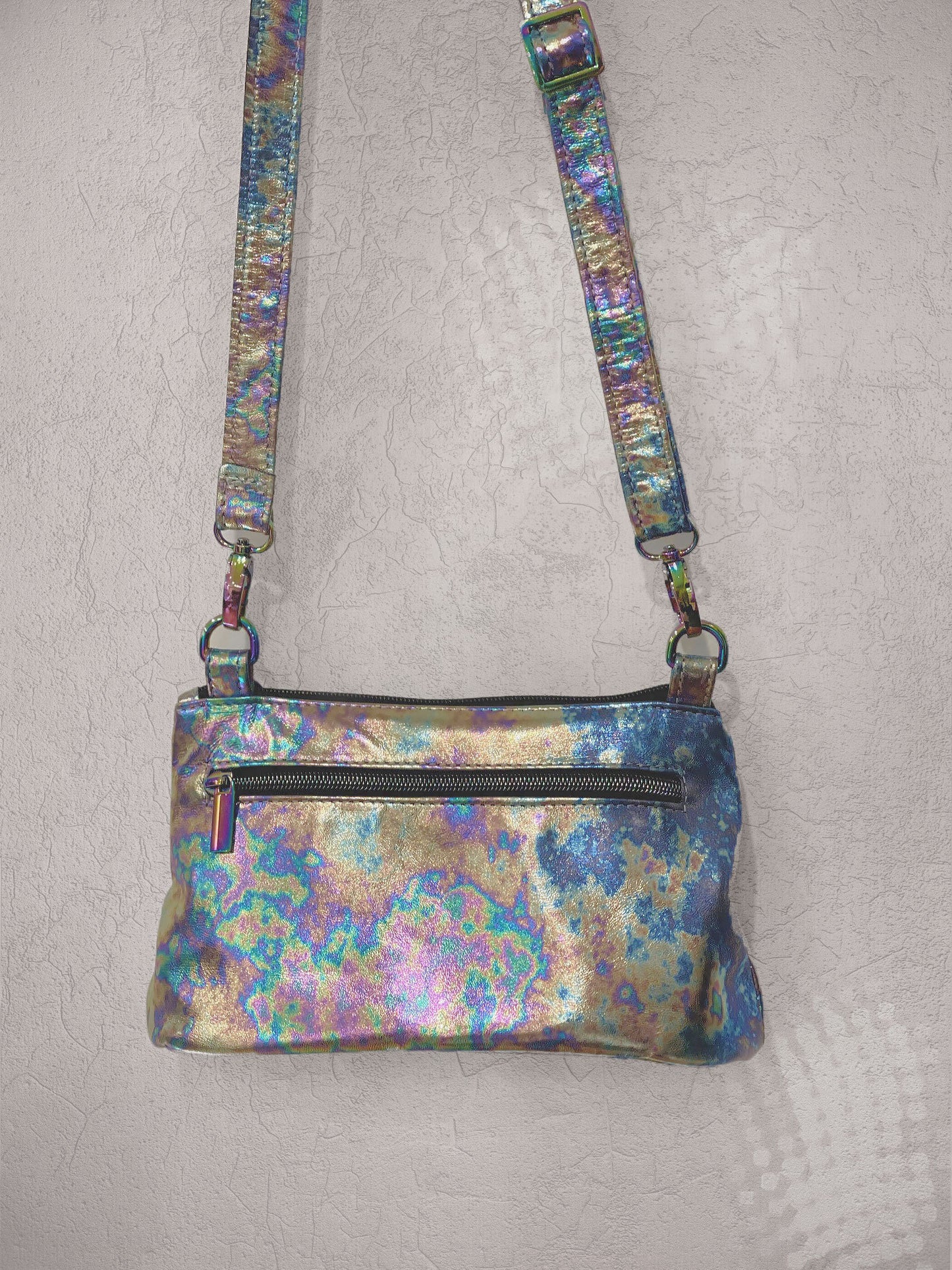 Tie Dye Petrol metallic Leather crossbody bag