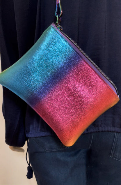Metallic Rainbow Colours leather Wristlet clutch