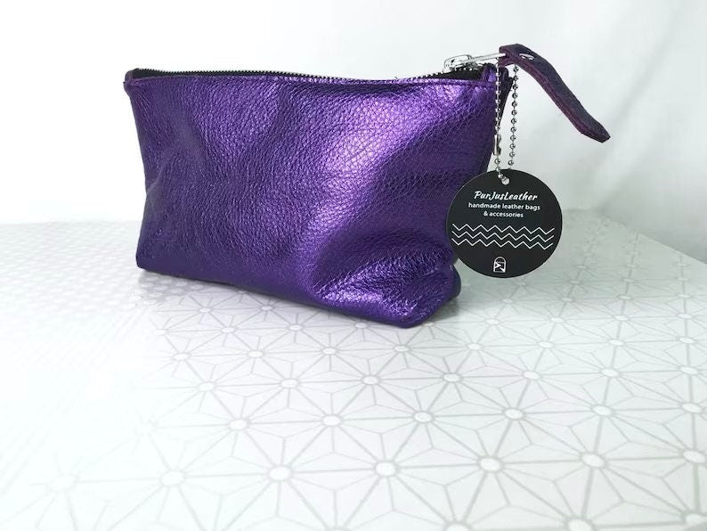 Metallic Purple makeup Purse, or wristlet