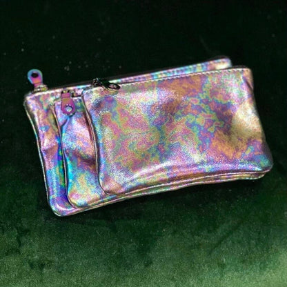 Metallic Oil slick Leather Zipper Purse