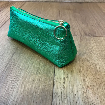 Metallic leather makeup purse
