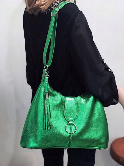 Metallic green Leather zipper purse