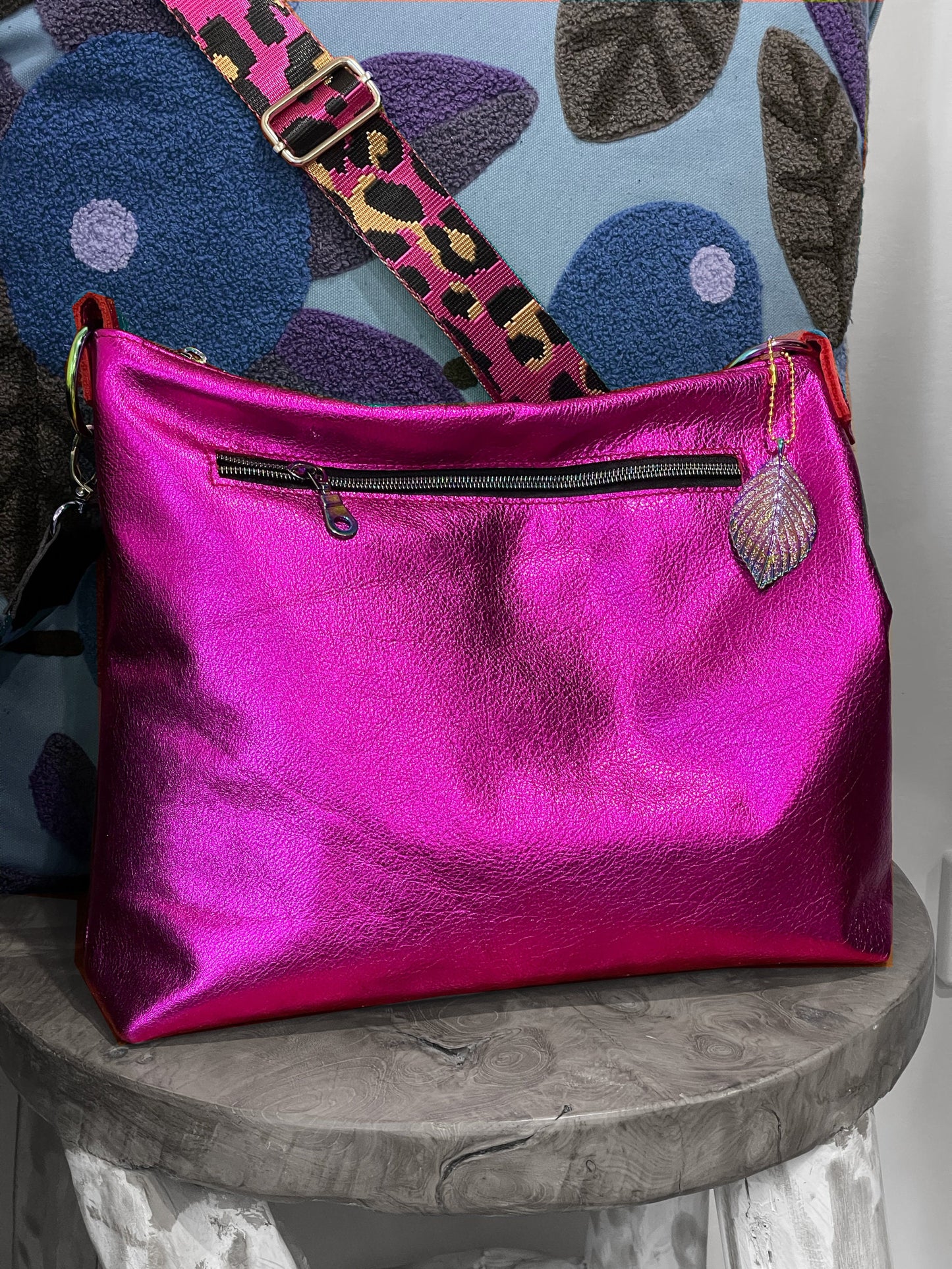 Metallic fuchsia pink crossbody bag